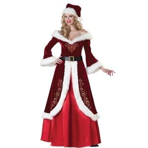 Women’s Mrs Santa Claus Costume Christmas with Faux Fur Trim Size M NEW